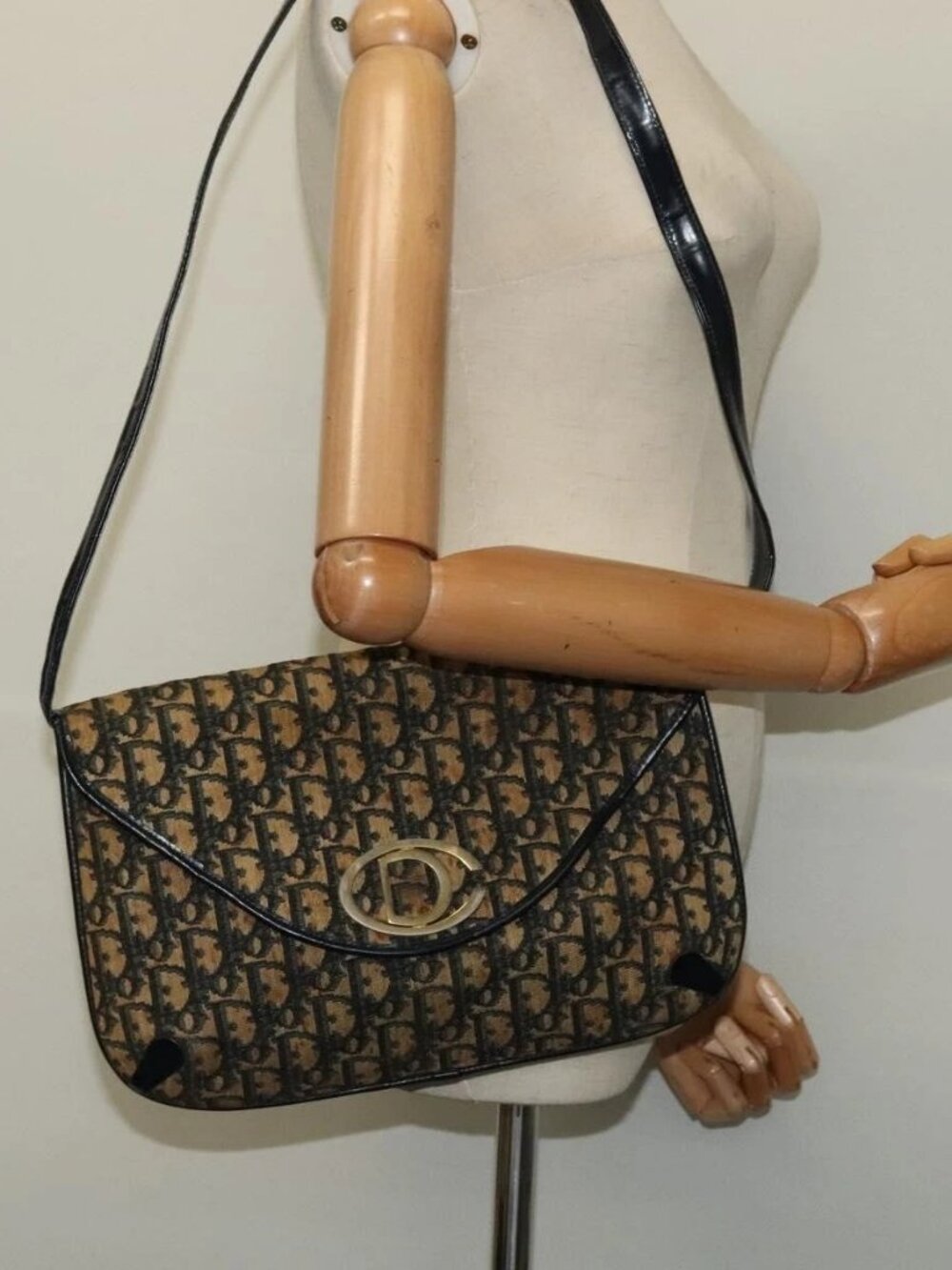 Christian Dior Trotter Canvas Shoulder Bag Navy Gold Auth yk18204 - Picture 15 of 16